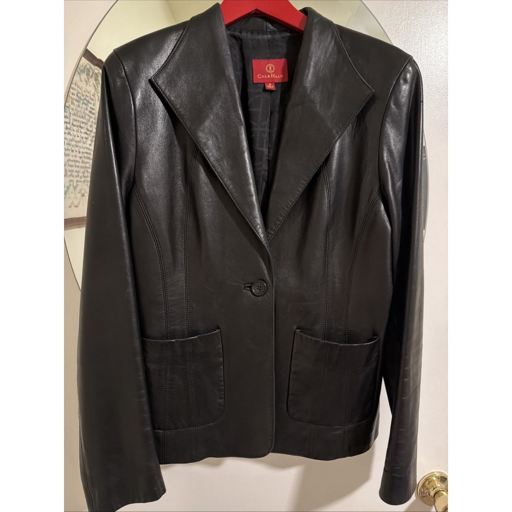 Vintage Cole Haan Leather Blazer Size 8 100% Lambskin Jacket